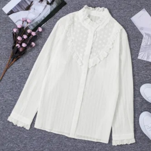 ♥️New stand collar ruffles textured shirt - Picture 4 of 16